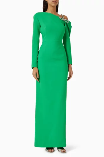 One-shoulder Bow Gown in Crepe