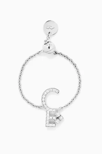 Initial "Sheen" Adjustable Chain Ring in 18kt White Gold