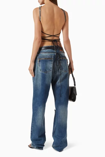 Crystal-embellished Backless Top in Denim