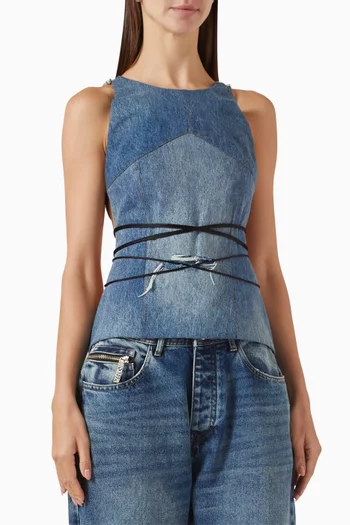 Crystal-embellished Backless Top in Denim
