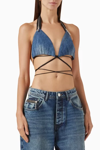 Zipper Bra Top in Denim