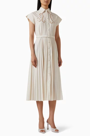 فستان يوجينيا طويل بنمط قميص مزين بتطريزات مزيج قطن