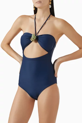 لباس سباحة قطعة واحدة بحمالة حول الرقبة وصدفة