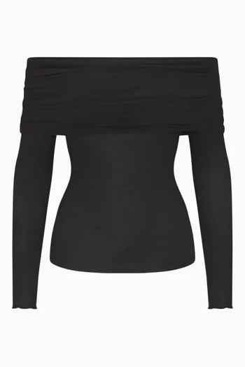 Sheer Off-shoulder Long Sleeve Top