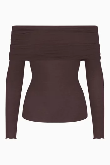 Sheer Off-shoulder Long Sleeve Top