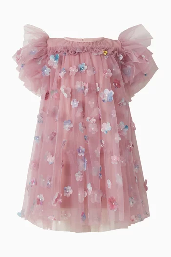 فستان مارلو مزين ببتلات زهور تول