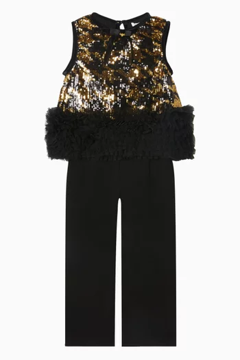 طقم بلوزة وبنطال امبر بتطريزات بالترتر