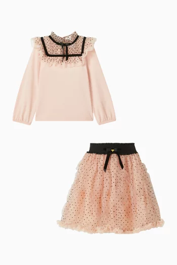 طقم بلوزة وتنورة جوني تول بنقشة نقاط بارزة