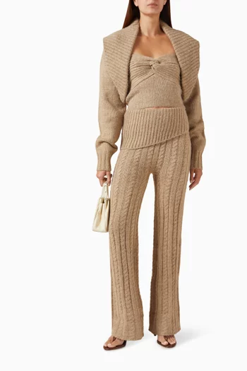 طقم بلوزة بتصميم باندو وكارديغان بتصميم شال