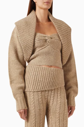 طقم بلوزة بتصميم باندو وكارديغان بتصميم شال