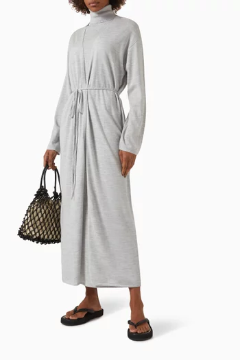 كارديغان بقصة فضفاضة بحزام حرير وصوف مارينو