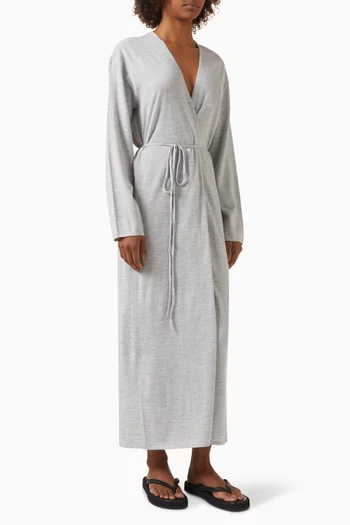 كارديغان بقصة فضفاضة بحزام حرير وصوف مارينو