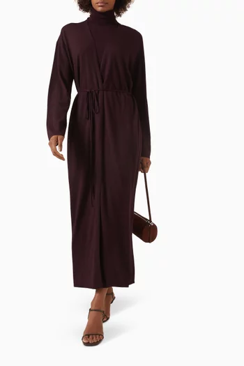 كارديغان بقصة فضفاضة بحزام حرير وصوف مارينو