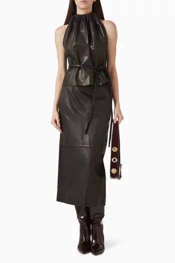Gathered-neck Top in Leather