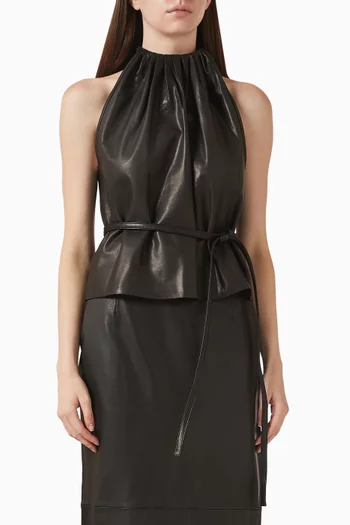 Gathered-neck Top in Leather