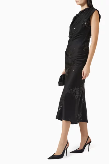 Bead-embellished Drape Dress in Satin