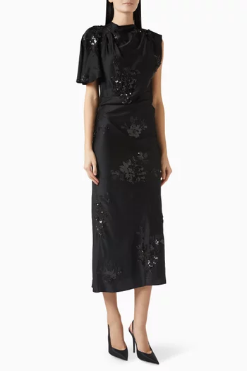 Bead-embellished Drape Dress in Satin