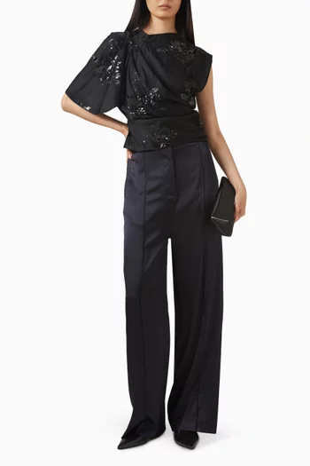 Bead-embellished Drape Top in Satin