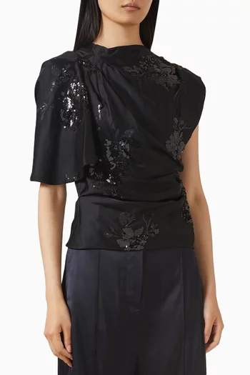 Bead-embellished Drape Top in Satin