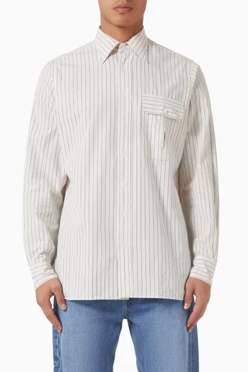 قميص مخطط قطن بنسيج مضلع