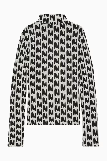 بلوزة بياقة عالية وشعار الماركة فيسكوز مطاطي 