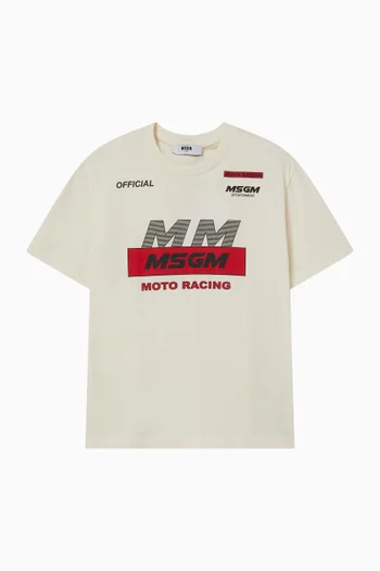 تي شيرت بطبعة Moto Racing وشعار الماركة قطن جيرسيه