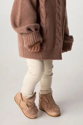 حذاء رومي فلافي بتصميم أرنب جلد وفرو صناعي