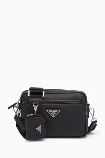 حقيبة كتف بحلية مثلثة وشعار الماركة جلد سافيانو