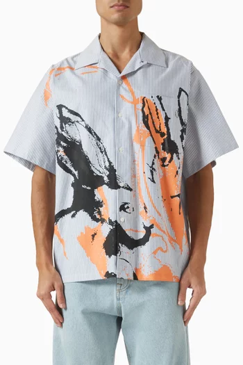 Sketched Bunnies Bowling Shirt in Cotton