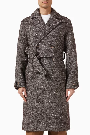 Belted Coat in Herringbone Wool