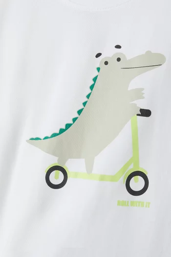 تي شيرت قطن جيرسيه بطبعة ديناصور