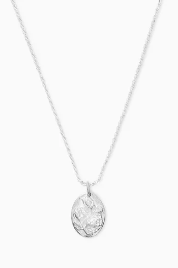 Oval Rose Pendant Necklace in Sterling Silver