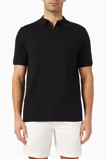 Buttonless Ribbed Polo Shirt in Merino Wool