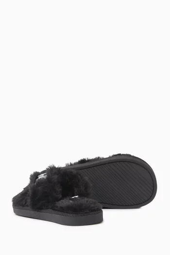 Cross-strap Slippers in Faux Fur