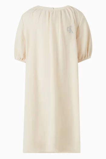 Puff-sleeve Crinkle Dress in Cotton-blend