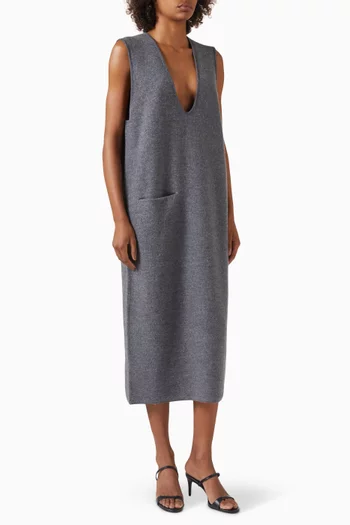 V-neck Midi Dress in Wool