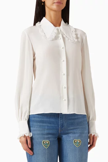 Ruffle-trimmed Shirt in Crepe de Chine