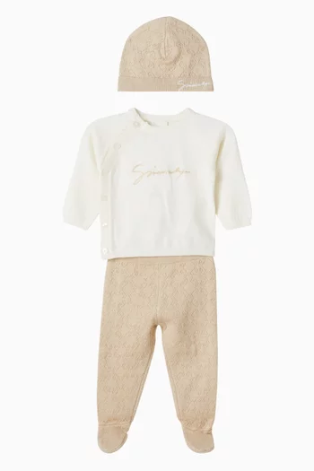 طقم متناسق بشعار الماركة قطن منسوج، 3 قطع