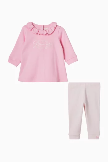 طقم متناسق قطن مطرز بشعار الماركة، قطعتان 