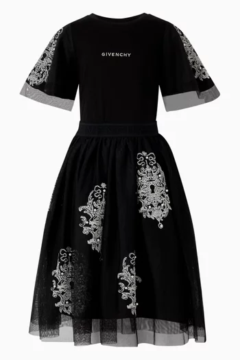 Embroidered Midi Skirt in Tulle