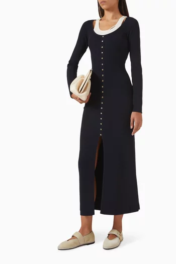 فستان رالينو طويل بأزرار منسوج