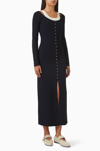 فستان رالينو طويل بأزرار منسوج