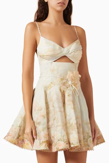 فستان قصير بتصميم ملفوف في الأمام مزيج كتان