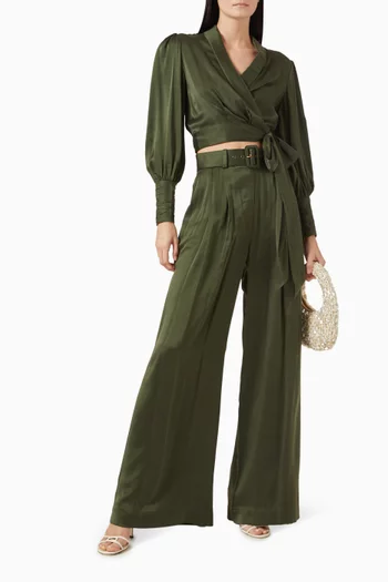 Tuck Belted Pants in Silk