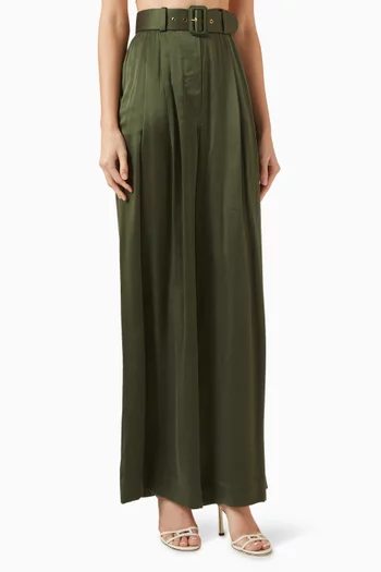 Tuck Belted Pants in Silk