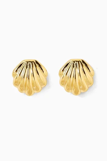 أقراط كراون بتصميم صدف معدن مطلي بلون ذهبي