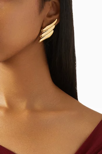 أقراط ستيتمنت بتصميم أجنحة معدن مطلي بلون ذهبي