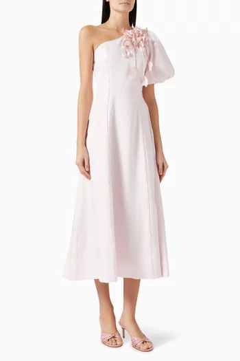 Camille Midi Dress in Linen-viscose