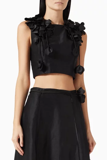 Camille Flower Top in Linen-viscose