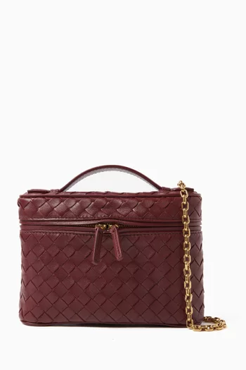 حقيبة مستحضرات تجميل صغيرة جلد مجدول